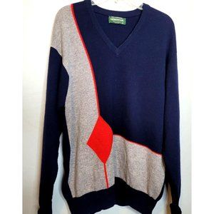 Vintage Wool Sweater J McInerney Ltd Scotland Gray Blue Red Color Block Sz L 42